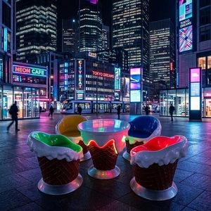 Set Tavolo e Sedie Giganti in Fibra di Vetro Personalizzati per <span class=keywords><strong>Gelateria</strong></span>, Mobili in FRP per Dessert, Decorazioni Paesaggistiche per Atrio di Centri Commerciali - Product Image 2