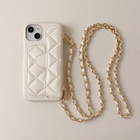 Étui de téléphone antichoc en similicuir litchi matelassé de qualité supérieure avec fentes pour cartes et cordon pour les séries 17 Pro Max 16 15 14