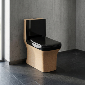 WC monobloc en céramique doré ivoire moderne à siphon, à poser au sol, avec double chasse, équipement sanitaire pour salle de bain - Product Image 5