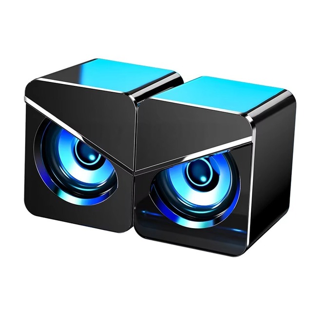 MC V-116 Active Computer Speakers RGB LED 3W Amplified Wired USB Portable Audio Player Dual Enclosure Box Design Built-in Mic