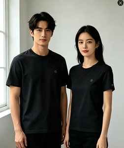 Couple T-<b>shirts</b> Unisex <b>White</b> Short Sleeve O-Neck T-<b>Shirt</b> Regular <b>Fit</b> Cotton Jersey Casual Plain Dyed Knitted Front Logo - Product Image 3