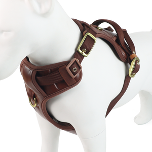 Pas de starter réglable marron petit chiot personnalisé doux véritable cuir PU sans harnais pour chien avec boucles en laiton - Product Image 4