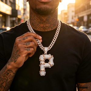 Pendentif de <span class=keywords><strong>luxe</strong></span> Hip Hop en diamant glacé, breloques personnalisées pour hommes, pendentif lettre initiale en argent S925 et moissanite taille baguette - Product Image 4