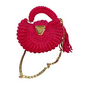 Sac Bohème Fait Main au Crochet Ouvert avec Pompon, Motif Tressé, Couleur Unie, Tissu Polyester, Fil de Soie, Poignée Unique, Capacité 1L, Anneau - Product Image 4