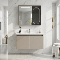WJL Meuble-lavabo mural moderne en acier inoxydable avec lavabo 80 cm et miroir éclairé pour salle de bain