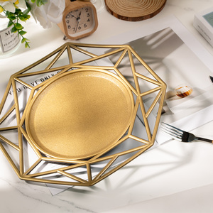 <span class=keywords><strong>Assiette</strong></span> de présentation géométrique dorée de 13 pouces, octogonale <span class=keywords><strong>creuse</strong></span> moderne, pour la décoration de table de mariage et de fête - Product Image 2