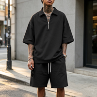 Ensemble de survêtement décontracté pour homme, style usine, 2 pièces, coupe ample, avec chemise à manches courtes et short à quart de zip, idéal pour l'été