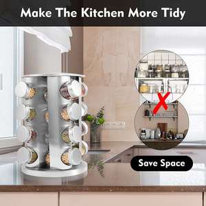 Kitchen Seasoning Holder <b>Shelf</b> Stainless Steel 360 Degree 12/16/20 Jar Rotating Spice Storage Rack Organizer With Glass Jars - Product Image 4