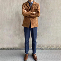 Veste de Chasse Safari pour Hommes OEM, Automne Printemps, en Faux Velours Daim, Style Britannique, Vêtement de Travail et Manteau d'Affaires