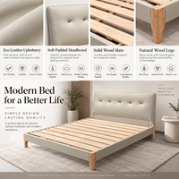 Cadre de lit en cuir avec tête de lit capitonnée, pieds en bois, lit plateforme moderne et minimaliste, taille King ou Queen, meubles de chambre à coucher