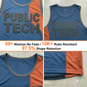 Camiseta sin mangas de alta gama con estampado gráfico personalizado, patchwork y estampado de silicona, con aberturas holgadas en los brazos, para fitness y ejercicio, personalizable al por mayor. - Product Image 2