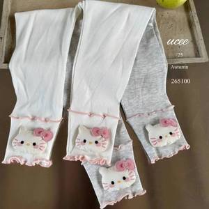 Tongxingyuan Girls Leggings Cotton Knitted Cartoon Gray Off White Autumn Spring Long Pants For Children - Product Image 3