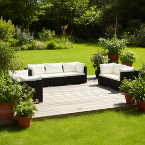 Ensemble de salon de jardin modulaire en rotin PE noir, mobilier d'extérieur contemporain pour 6 personnes - Product Image 3
