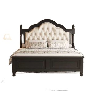 American Retro Solid Wood Bed 1.8M Upholstered <b>Headboard</b> French Vintage Style Master Bedroom Double Bed Home Use - Product Image 3