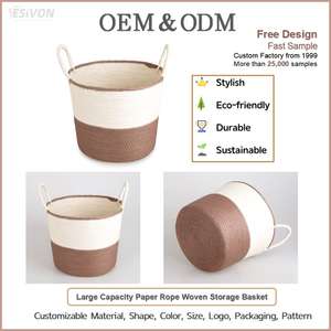 Grand panier de rangement en corde de <span class=keywords><strong>papier</strong></span> avec poignées, durable, pour la lessive, le salon, la chambre, la crèche, la décoration intérieure, organisateur, vente en gros, OEM - Product Image 2