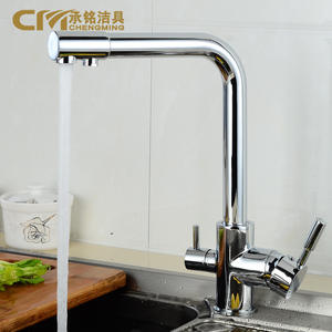 Robinet de cuisine en cuivre sans plomb, eau chaude et froide, purifiée pour la consommation, robinet de lavabo à trois voies, purificateur d'eau, robinet double - Product Image 2