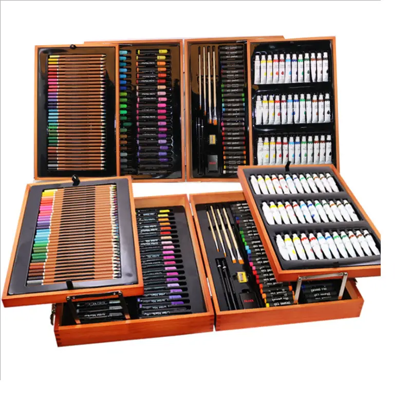 174 Stück Doppels chicht Holzkiste Verpackung Geschenkset Zeichnung Malerei Bunte Bleistift Aquarell Stift Markierung stift Kunst Set