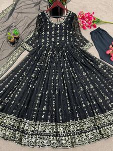Beautiful Indian <b>Net</b> Gown <b>Dupatta</b> Set With Embroidery Hand Work Georgette Sequence Gown for Women and Girls Festive Partywear - Product Image 2