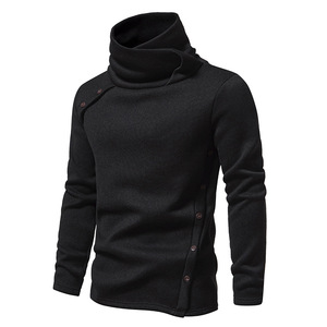 Heren stijlvolle coltrui met asymmetrische knopen aan de zijkant, lange mouwen, slanke gebreide trui, aangepast logo voor herfst/winter - Product Image 6