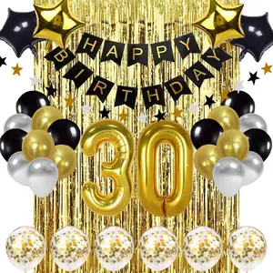 Nero e Oro 30th Decorazioni Di Compleanno Numero Foil 30 Banner Palloncino Palloncino 30 Anni Di Compleanno Decorazione Forniture