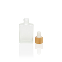 Botol Tetes Kaca Putih Berlapis Embun dengan Tutup Bambu 30ml, Wadah Isi Ulang untuk Serum dan Minyak Esensial, Kemasan Kosmetik