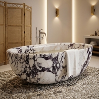 Baignoire en marbre Calacatta Viola massif sculpté à la main, style moderne et luxueux, JUNREN, baignoire en pierre naturelle pour salle de bain