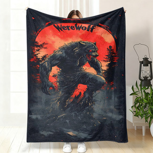 Couverture en flanelle loup-garou, couverture de sieste, douce pour la peau, réversible, pour voyage, camping, impression personnalisée, vente en gros - Product Image 1