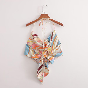 Top da <span class=keywords><strong>donna</strong></span> sexy senza schienale, personalizzato 2026, con dettaglio nodo, per feste in spiaggia, abbigliamento estivo da discoteca, set due pezzi stampato - Product Image 3