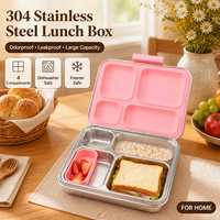 Boîte à bento colorée en acier inoxydable 304, 1240 ml, 4 compartiments, anti-fuite, sans BPA, pour enfants