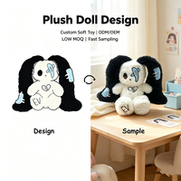 Peluche Lapin Personnalisée à Oreilles Longues Brodé, Motif Cœur Brisé, Jouet en Peluche sur Mesure, Animal en Peluche de Créateur