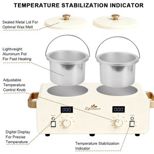 Calentador de Cera Metálico Profesional de Doble Recipiente Lifestance de 500 ml, Electrónico, para Depilación Facial, de Senos, Manos, Pies y Cuerpo, para Salones/Spas - Product Image 3