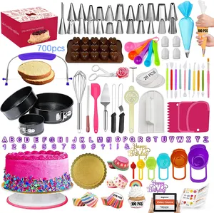 700pcs Cake Decorating Kit with Springform Pans Cake Leveler Turntable Stand Cake Leveler Turntable Stand Piping Tips Icing