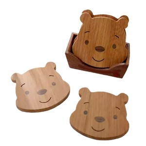 Juego de posavasos de madera con forma de oso, madera maciza, aislante del calor, forma de animal de dibujos animados, mantel individual duradero para uso diario - Product Image 5