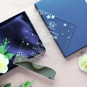 Mewah Morden 8 warna Mode bersinar akrilik bening LED kartu undangan untuk ulang tahun <span class=keywords><strong>18</strong></span> 16 15 XV dengan biru laut kotak Satin - Product Image 6