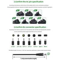Régulateur de puissance de sortie CC 100-240V Entrée 12V 2A Bande lumineuse LED TV CCTV Adaptateur secteur 9V 5V Matériel PC Câble de 1M Circuit fermé