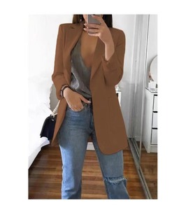 T26258 <span class=keywords><strong>Blazer</strong></span> Manteau Femme Printemps Automne Uni à Revers et Poches, Cardigan Long Grande Taille, <span class=keywords><strong>Blazer</strong></span> Décontracté Élégant pour Femme - Product Image 4