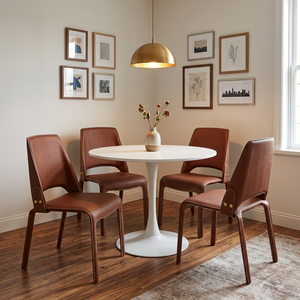 Sedia da Pranzo di Design in Pelle Barenia con Cuciture <span class=keywords><strong>Bianche</strong></span>, Struttura in Acciaio <span class=keywords><strong>Marrone</strong></span>, Sedia Laterale in PU per Hotel, Ristoranti e Uffici - Product Image 1