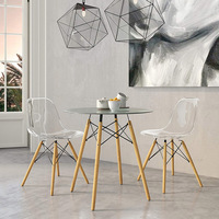 Table à manger ronde en verre trempé de style nordique, pieds en bois, table de cuisine pour la maison, café, restaurant