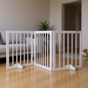 Barrière pour animaux de compagnie Vevor, 24 pouces de hauteur x 60 pouces de largeur, 3 panneaux pliables, barrière pour animaux de compagnie d'intérieur, blanche, autoportante, rectangulaire, fermeture à pousser - Product Image 2