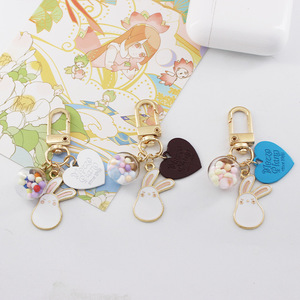 Porte-clés en forme de cœur avec boule de verre et lapin mignon de dessin animé, pendentif en alliage pour <span class=keywords><strong>Airpods</strong></span>, accessoire de sac, pour <span class=keywords><strong>meilleur</strong></span> ami ou couple - Product Image 4
