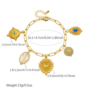 Fashion Charm Bracelet Gold Plated Heart Pendant Zinc Alloy Jewelry Gift B2145 - Product Image 4