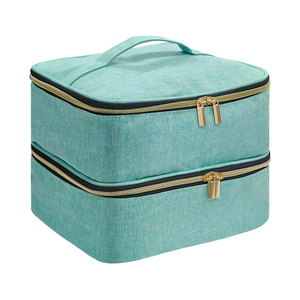 Cosmetic Organizer <b>Case</b> Large Size Textile Zipper Closure Soft Handle Multi Function <b>Makeup</b> Storage Bag - Product Image 1