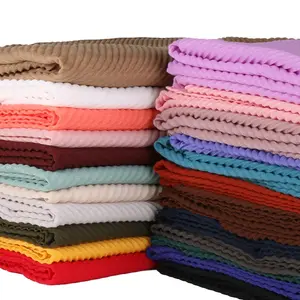 2023 New Cotton Breathable Solid Color Women's Scarf Fashion Twill Wrinkle Pleated Headband scarf wear as hijab new design