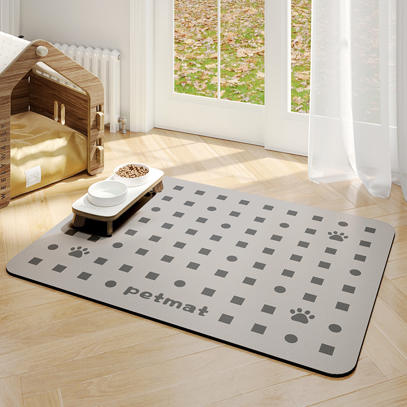 Tapis d'alimentation pour animaux sans lavage - gris clair tacheté