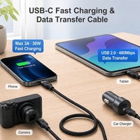 Câble USB2.0 C vers C 5 cœurs PD, Max 3A, 30W, Câble tressé en nylon, Débit de transfert de données maximal 480 Mbps
