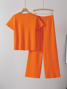 Completo da Donna Estivo Nuovo Blazer Sportivo Casual a Maniche Corte alla <span class=keywords><strong>Moda</strong></span> Due Pezzi Stile Rilassato <span class=keywords><strong>Pantaloni</strong></span> Larghi Lunghi Cross-Border - Product Image 3