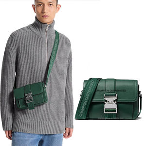 Bolso bandolera de hombre de piel de guijarro gris con logotipo personalizado, bandolera con cierre de hebilla de hombro a la moda para hombre - Product Image 6