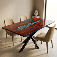 Table de salle à manger en résine époxy avec grain de bois et piétement, pour la maison et l'hôtel
