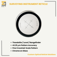 Réticule chromé sur verre avec motif de graduation à croix horizontale pour la mise en place de niveaux optiques et de niveaux automatiques