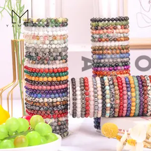 Pulseras de mujer con cristales curativos elásticos hechos a mano al por mayor, pulsera de piedra ámbar de cristal natural